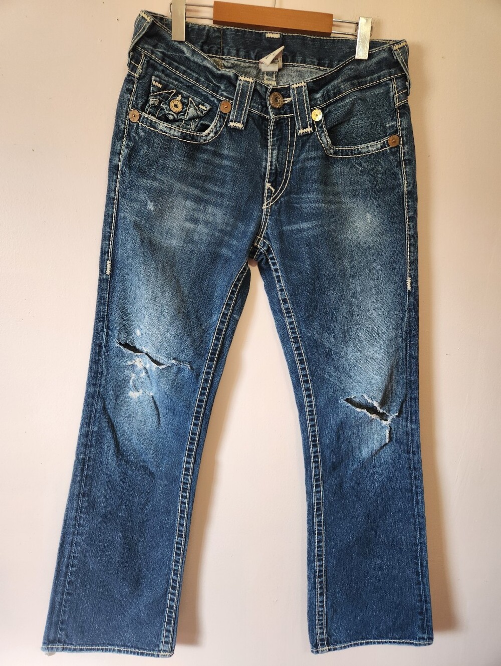 True Religion Billy Big T Jeans Size 31 Distressed Flap Pocket Made in USA Y2K